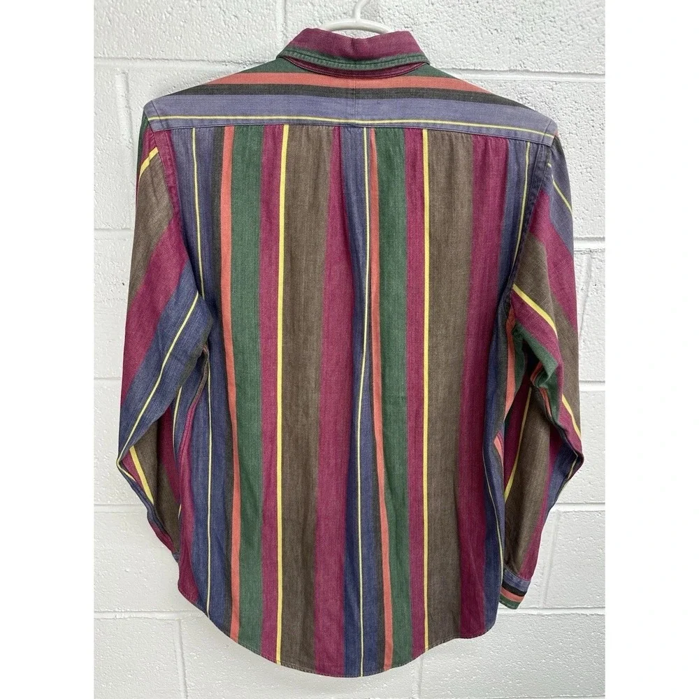 VTG 90s Ralph Lauren Colorful Rainbow Strip Long Sleeve Button Shirt / Men's Med